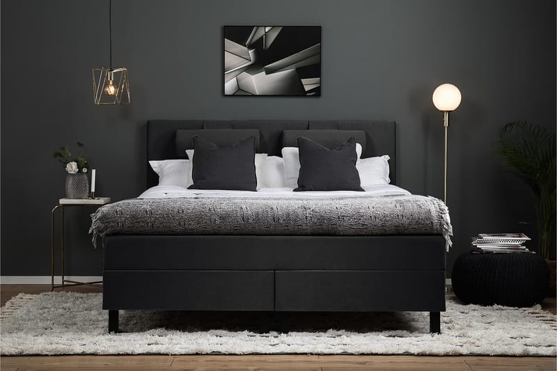 Komplett Sängpaket Olivia 160x200 Slät Sänggavel Svart/Grå - Polyeter Nackkudde Stor - Möbler - Säng - Kontinentalsäng