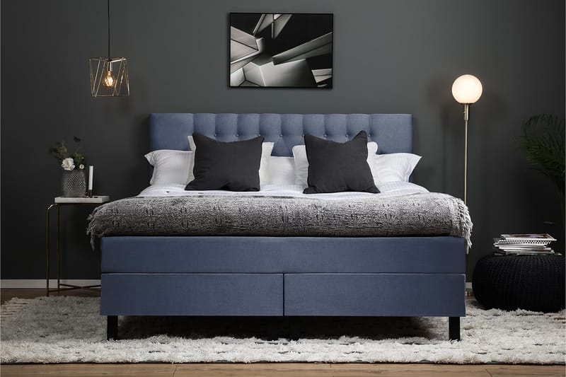 Komplett Sängpaket Olivia 180x200 Diamant Sänggavel Mörkblå - Polyeter - Möbler - Säng - Kontinentalsäng