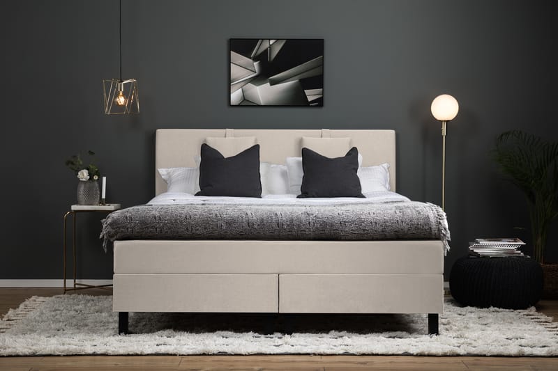 Komplett Sängpaket Olivia 180x200 Slät Sänggavel Beige - Polyeter Nackkudde Liten - Möbler - Säng - Kontinentalsäng