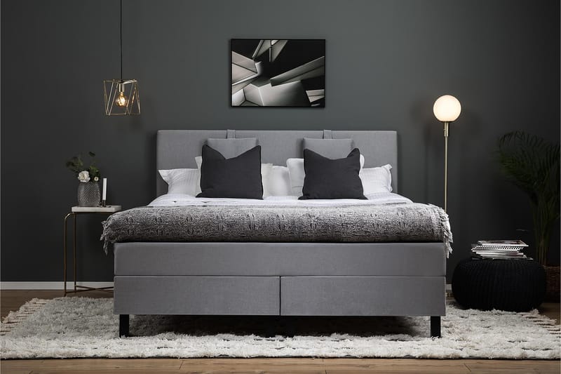 Komplett Sängpaket Olivia 180x200 Slät Sänggavel Mellangrå - Memory Nackkudde Liten - Möbler - Säng - Kontinentalsäng