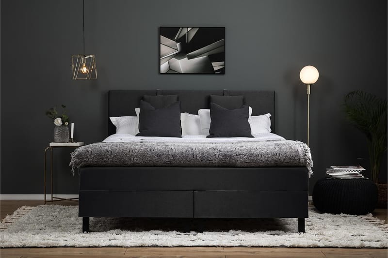 Komplett Sängpaket Olivia 180x200 Slät Sänggavel Svart/Grå - Polyeter Nackkudde Liten - Möbler - Säng - Kontinentalsäng