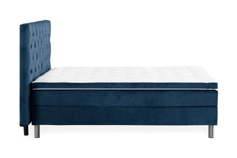 Komplett Sängpaket Rebeca 140x200 cm Djuphäftad Gavel - Mörkblå|Sammet - Kontinentalsäng - Komplett sängpaket