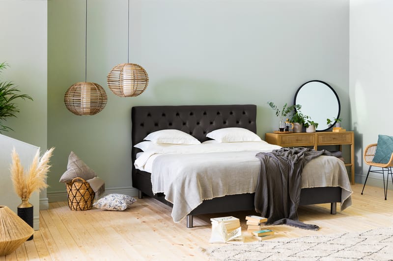 Komplett Sängpaket Rebeca 160x200 cm Djuphäftad Gavel - Mörkgrå|Sammet - Möbler - Säng - Kontinentalsäng