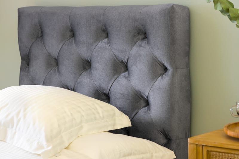 Komplett Sängpaket Rebeca 90x200 cm Djuphäftad Gavel - Ljusgrå|Sammet - Kontinentalsäng - Enkelsäng - Komplett sängpaket