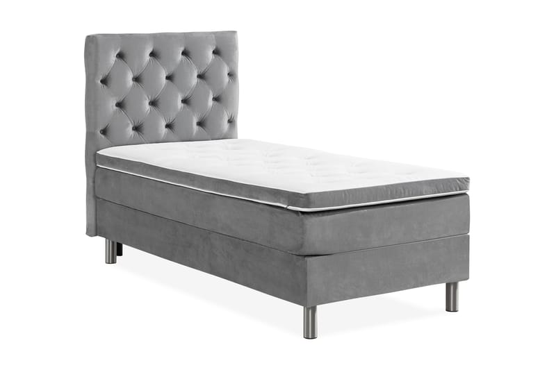 Komplett Sängpaket Rebeca 90x200 cm Djuphäftad Gavel - Ljusgrå|Sammet - Kontinentalsäng - Enkelsäng - Komplett sängpaket