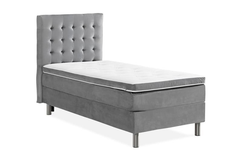 Komplett Sängpaket Rebeca 90x200 cm Rutig Gavel - Ljusgrå|Sammet - Kontinentalsäng - Enkelsäng - Komplett sängpaket