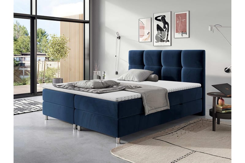 Komplett Sängpaket Riells 140x200 cm - Blå - Kontinentalsäng - Dubbelsäng - Komplett sängpaket
