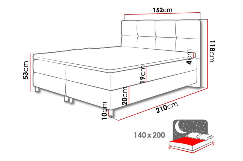 Komplett Sängpaket Riells 140x200 cm - Blå - Kontinentalsäng - Dubbelsäng - Komplett sängpaket