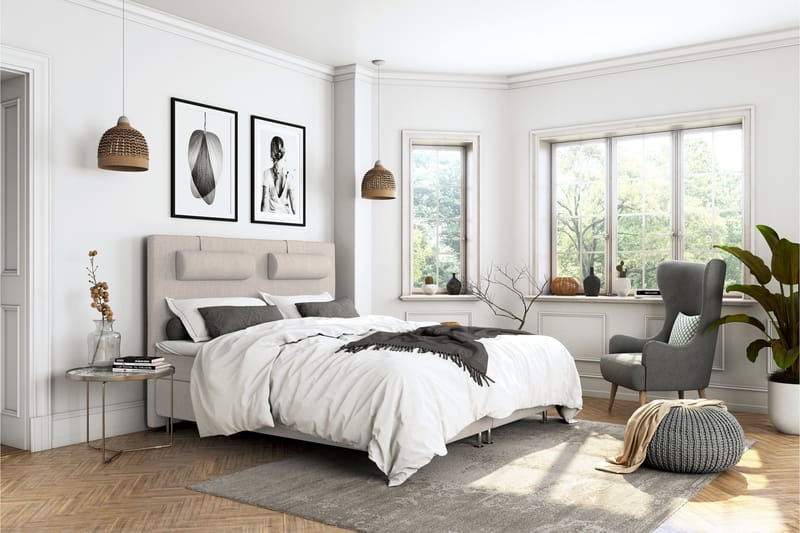 Komplett Sängpaket Roma Lyx 120 cm Beige/Ekben - Kontinentalsäng - Möbler - Säng - Kontinentalsäng