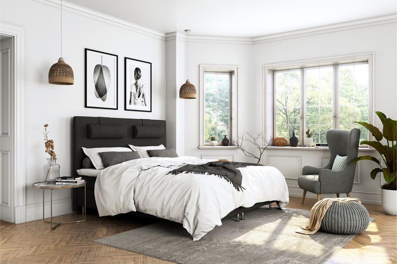 Komplett Sängpaket Roma Lyx 140 cm Svart/Ekben - Kontinentalsäng - Möbler - Säng - Kontinentalsäng
