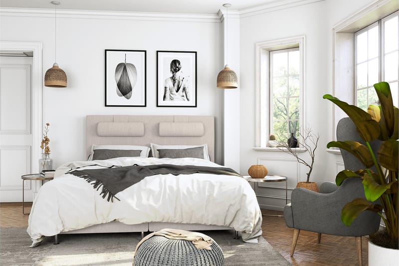 Komplett Sängpaket Roma Lyx 160 cm Beige/Ekben - Kontinentalsäng - Möbler - Säng - Kontinentalsäng