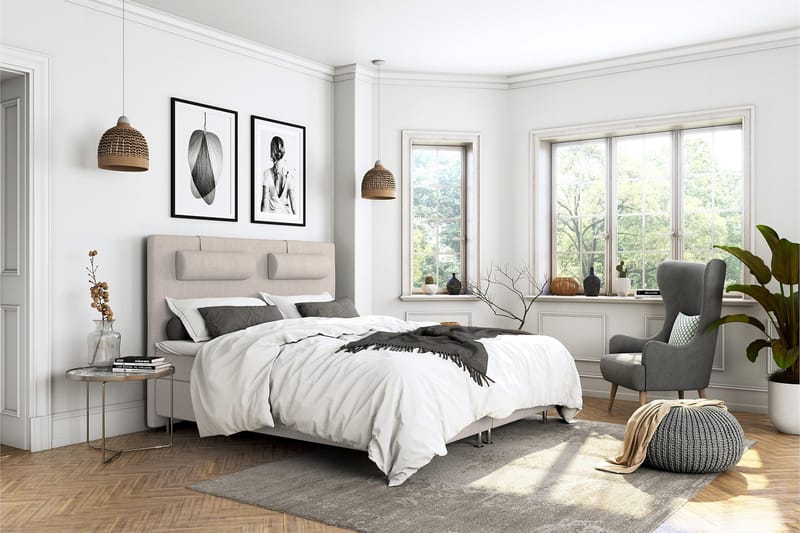 Komplett Sängpaket Roma Lyx 160 cm Beige/Ekben - Kontinentalsäng - Möbler - Säng - Kontinentalsäng