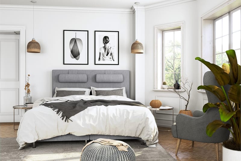 Komplett Sängpaket Roma Lyx 160 cm Ljusgrå/Ekben - Kontinentalsäng - Möbler - Säng - Kontinentalsäng