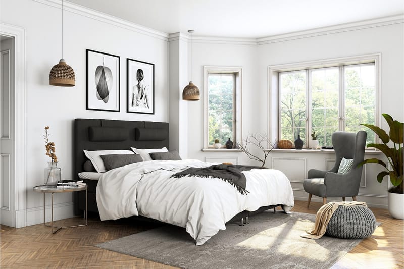 Komplett Sängpaket Roma Lyx 160 cm Svart/Ekben - Kontinentalsäng - Möbler - Säng - Kontinentalsäng