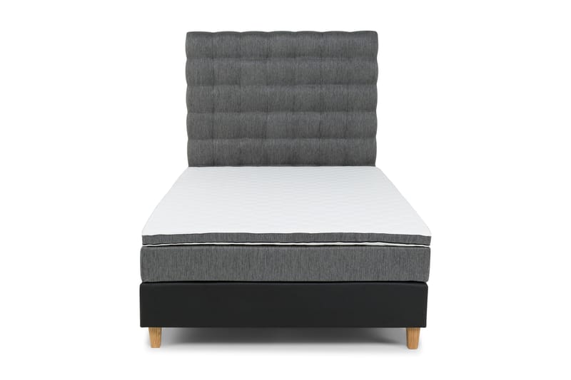 Komplett Sängpaket Romance Lyx 120 cm Svart PU/Tyg - Ek Fyrkantben - Kontinentalsäng - Komplett sängpaket