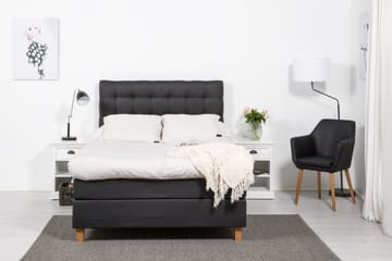 Komplett sängpaket Romance Lyx 120 Svart PU Ek Fyrkantig - Beige|Vit|Svart - Möbler - Säng - Kontinentalsäng