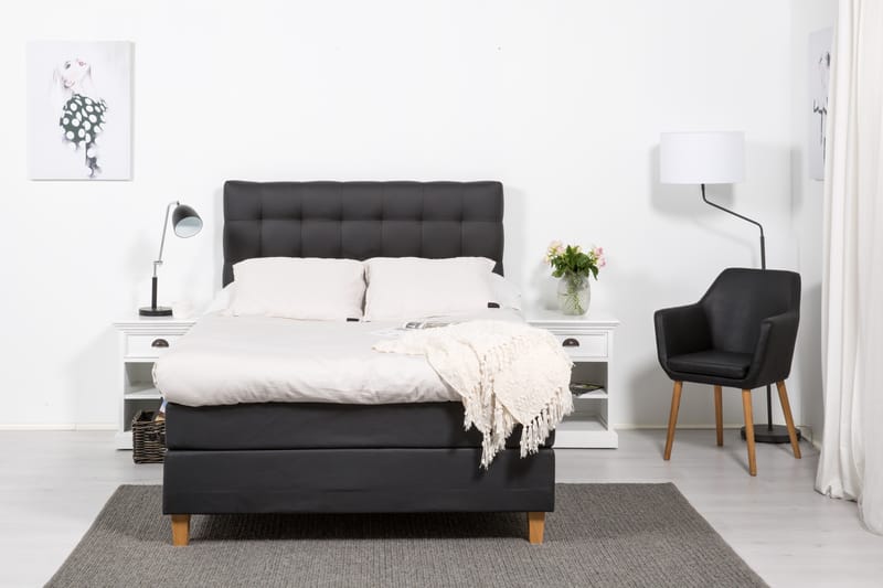 Komplett sängpaket Romance Lyx 120 Svart PU Ek Fyrkantig - Beige|Vit|Svart - Möbler - Säng - Kontinentalsäng