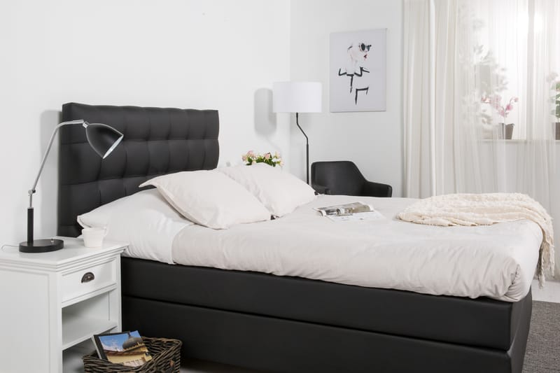 Komplett sängpaket Romance Lyx 120 Svart PU Ek Fyrkantig - Beige|Vit|Svart - Möbler - Säng - Kontinentalsäng