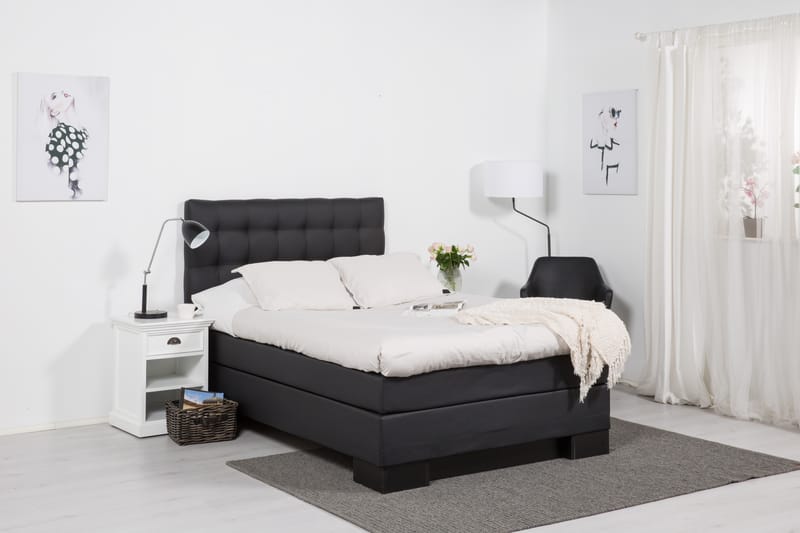 Komplett Sängpaket Romance Lyx 120x200 Konstläder Sockel - Svart - Kontinentalsäng - Enkelsäng - Komplett sängpaket