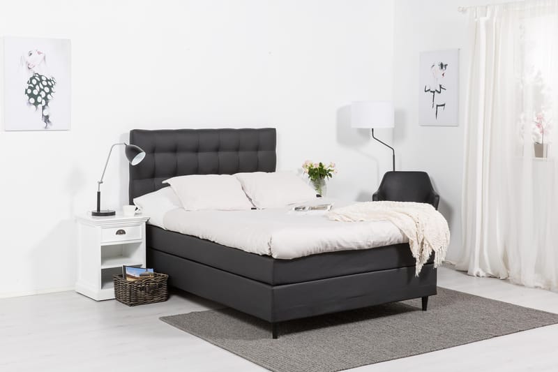 Komplett Sängpaket Romance Lyx 120x200 Konstläder - Svart - Kontinentalsäng - Enkelsäng - Komplett sängpaket