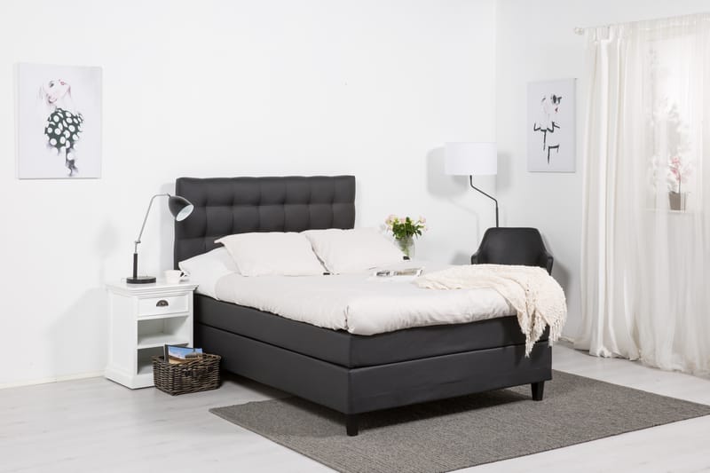Komplett Sängpaket Romance Lyx 120x200 Konstläder - Svart|Ljusgrå - Möbler - Säng - Kontinentalsäng