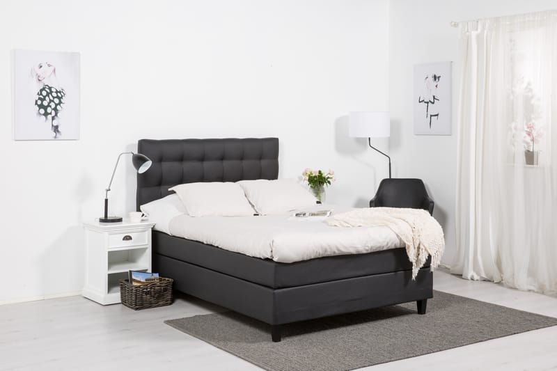 Komplett Sängpaket Romance Lyx 120x200 Konstläder - Svart|Ljusgrå - Kontinentalsäng - Enkelsäng - Komplett sängpaket