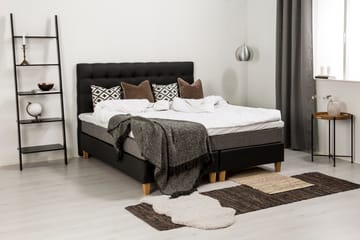 Komplett sängpaket Romance Lyx 180 Svart PU/Tyg Ek Fyrkantig - Grå - Möbler - Säng - Kontinentalsäng