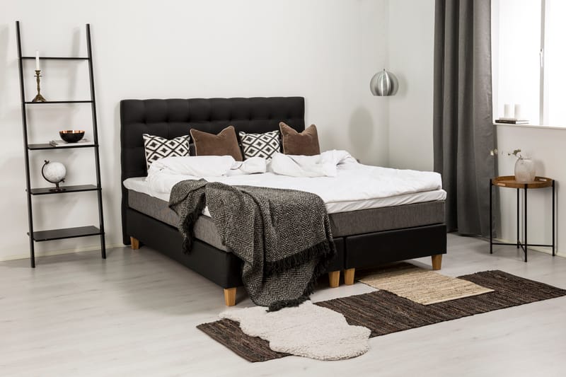 Komplett sängpaket Romance Lyx 180 Svart PU/Tyg Ek Fyrkantig - Grå - Möbler - Säng - Kontinentalsäng