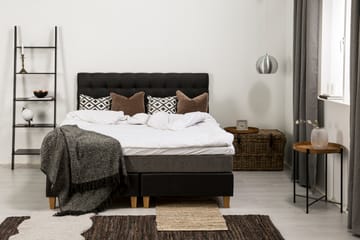 Komplett sängpaket Romance Lyx 180 Svart PU/Tyg Ek Fyrkantig - Grå - Möbler - Säng - Kontinentalsäng