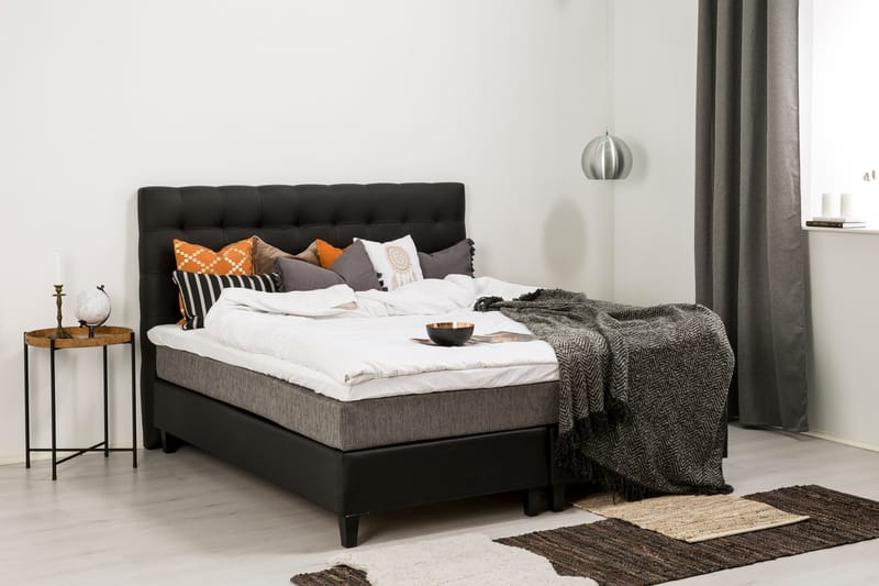 Komplett Sängpaket Romance Lyx 180x200 Konstläder/Tyg - Svart|Ljusgrå - Möbler - Säng - Kontinentalsäng