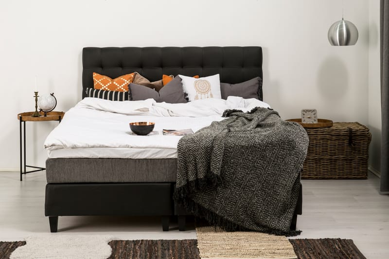 Komplett Sängpaket Romance Lyx 180x200 Konstläder/Tyg - Svart|Ljusgrå - Möbler - Säng - Kontinentalsäng