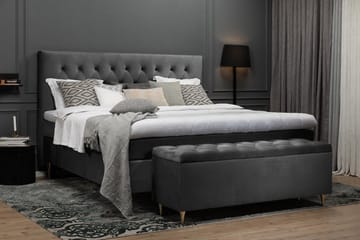 Komplett Sängpaket Royal Velvet Komplett 180x200 - Mörkgrå Sammet|Låga Svarta Ben - Möbler - Säng - Kontinentalsäng