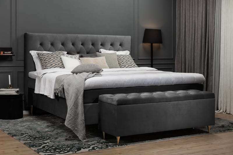 Komplett Sängpaket Royal Velvet Komplett 180x200 - Mörkgrå Sammet|Låga Svarta Ben - M�öbler - Säng - Kontinentalsäng