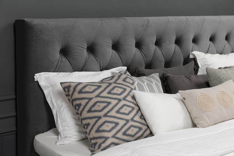 Komplett Sängpaket Royal Velvet Komplett 180x200 - Mörkgrå Sammet|Låga Svarta Ben - Möbler - Säng - Kontinentalsäng