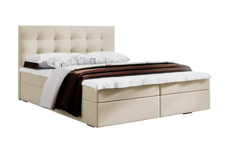 Komplett Sängpaket Selmes 140x200 Rutmönstrad Gavel - Vit - Kontinentalsäng - Komplett sängpaket