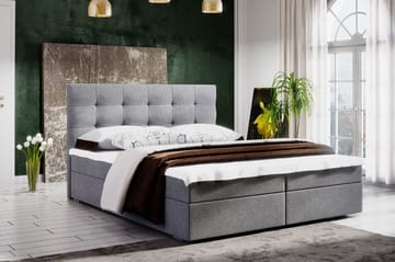 Komplett Sängpaket Selmes 180x200 Rutmönstrad Gavel - Grå - Möbler - Säng - Kontinentalsäng