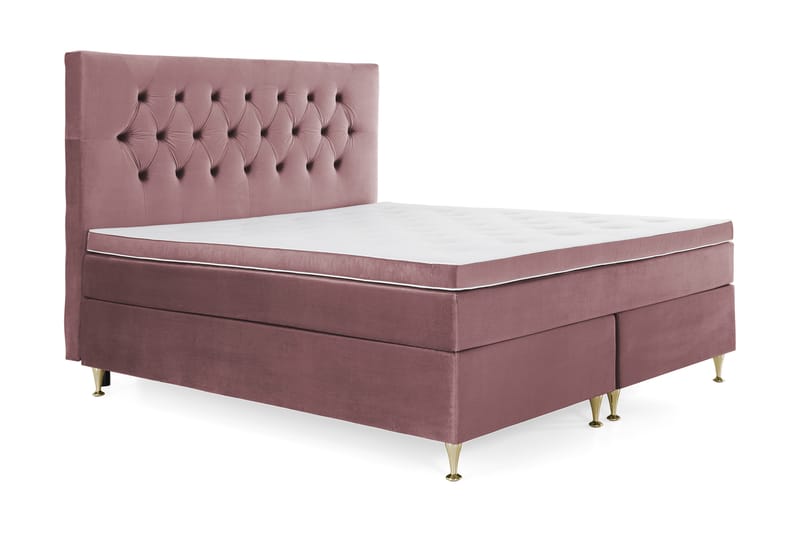 Komplett Sängpaket Torsö 160x200 - Rosa Sammet|Låga Guldben - Möbler - Säng - Kontinentalsäng