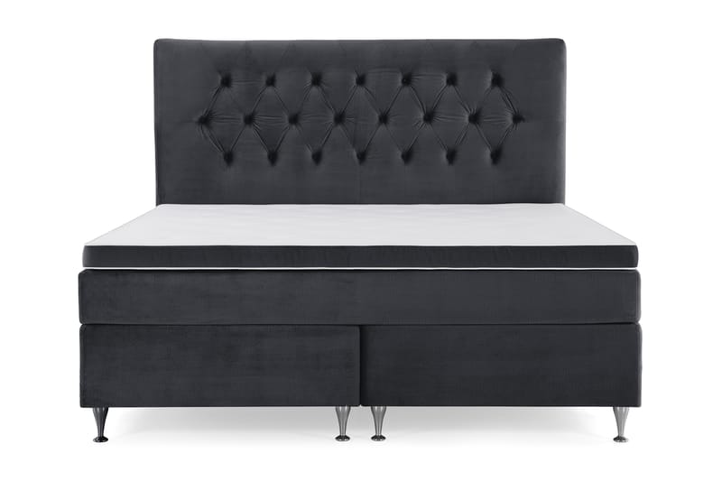 Komplett Sängpaket Torsö 160x200 - Svart Sammet|Låga Silverben - Möbler - Säng - Kontinentalsäng