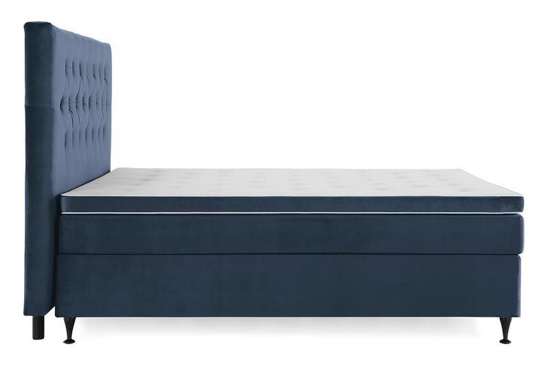 Komplett Sängpaket Torsö 180x200 - Mörkblå Sammet|Låga Svarta Ben - Kontinentalsäng - Dubbelsäng - Komplett sängpaket