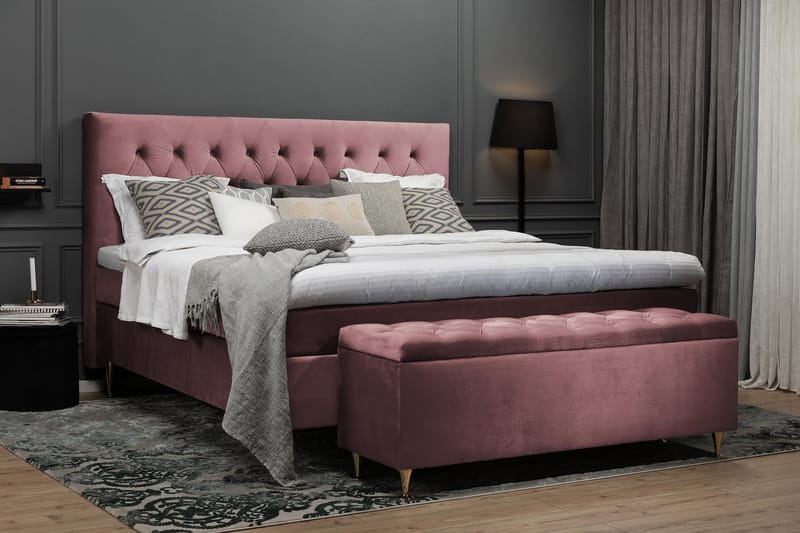 Komplett Sängpaket Torsö 180x200 - Rosa Sammet|Höga Guldben - Möbler - Säng - Kontinentalsäng