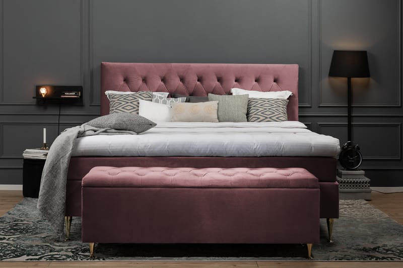 Komplett Sängpaket Torsö 180x200 - Rosa Sammet|Höga Guldben - Möbler - Säng - Kontinentalsäng