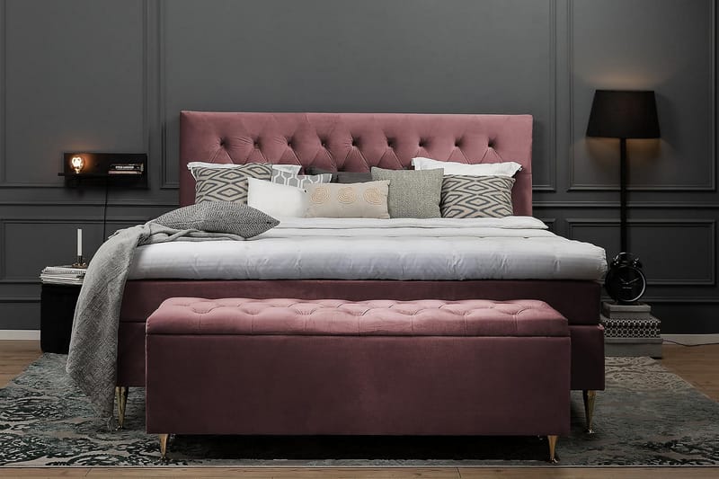 Komplett Sängpaket Torsö 180x200 - Rosa Sammet|Höga Silverben - Möbler - Säng - Kontinentalsäng