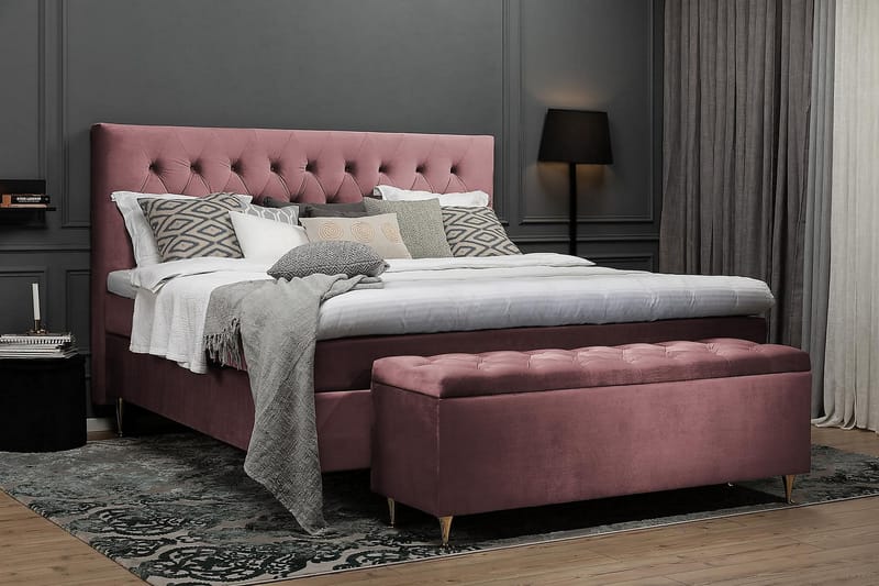 Komplett Sängpaket Torsö 180x200 - Rosa Sammet|Höga Silverben - Möbler - Säng - Kontinentalsäng