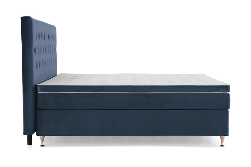 Komplett Sängpaket Torsö 210x210 - Mörkblå Sammet|Låga Rosében - Kontinentalsäng - Dubbelsäng