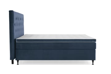 Komplett Sängpaket Torsö 210x210 - Mörkblå Sammet|Låga Svarta Ben - Möbler - Säng - Kontinentalsäng