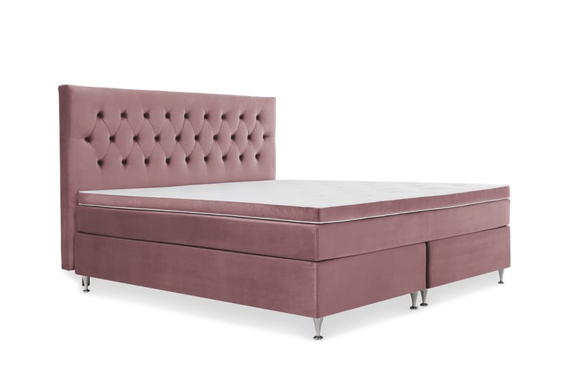 Komplett Sängpaket Torsö 210x210 - Rosa Sammet|Låga Silverben - Möbler - Säng - Kontinentalsäng