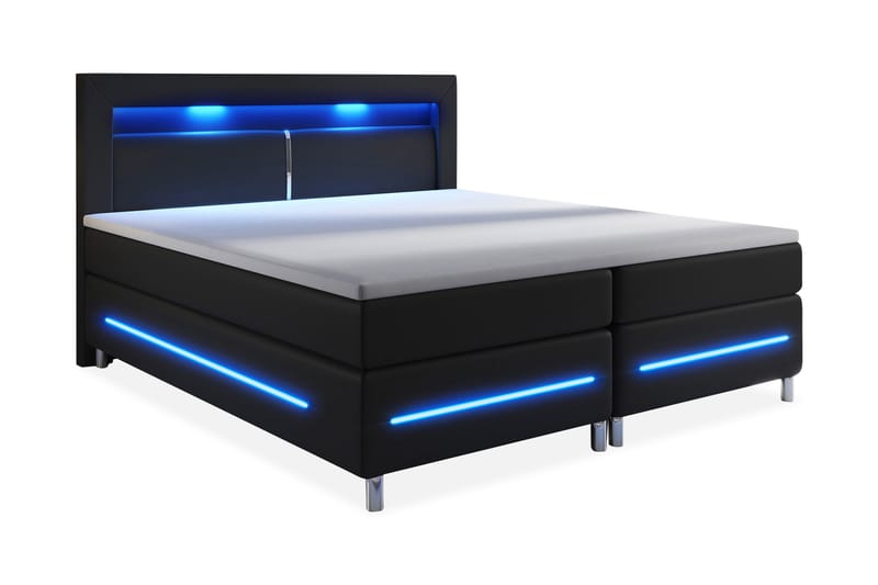 Komplett Sängpaket Pisa Lyx 140x200 LED Sänggavel Konstläder - Svart - Möbler - Säng - Kontinentalsäng