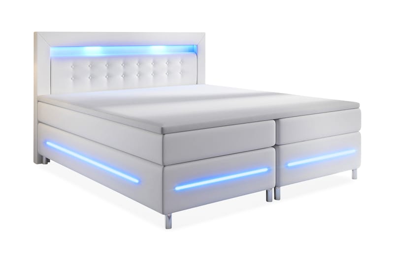 Komplett Sängpaket Pisa Lyx 180x200 LED Pikerad Gavel Konstl - Vit - Kontinentalsäng - Dubbelsäng - Komplett sängpaket