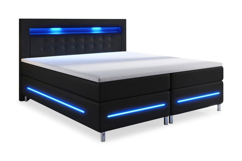 Komplett Sängpaket Pisa Lyx 160x200 LED Pikerad Gavel Konstl - Svart - Möbler - Säng - Kontinentalsäng