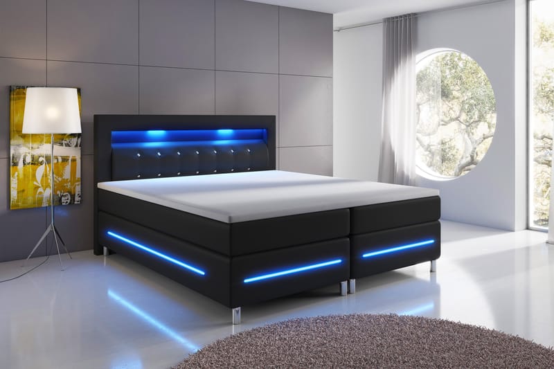 Komplett Sängpaket Pisa Lyx 160x200 LED Pikerad Gavel Konstl - Svart - Möbler - Säng - Kontinentalsäng